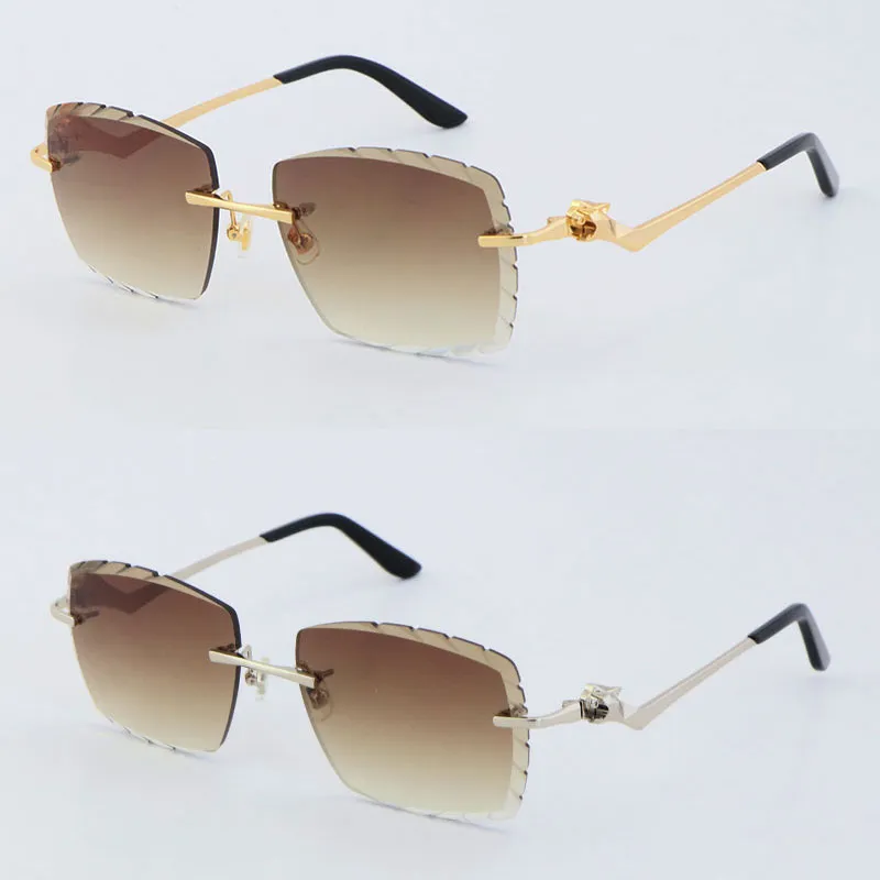 Hela Metal Leopard Series Diamond Cut Lens Rimless Solglasögon Goggle Ornamental Sun Glasses Classic Pilot Stainless Frame Sim2997