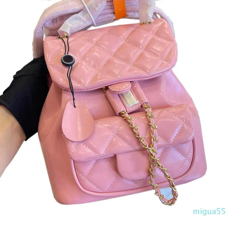 22x27cm rackpack fashion bag womens vintage масляная восковая кожа Дизайнер Классический стеганый клетчатый аппаратный аппаратный цепь цепь