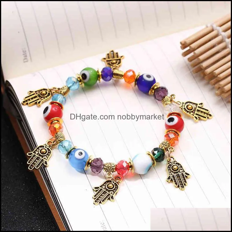 Turkish Blue Eye Bracelet Muslim jewelry Fatima palm devil`s eye