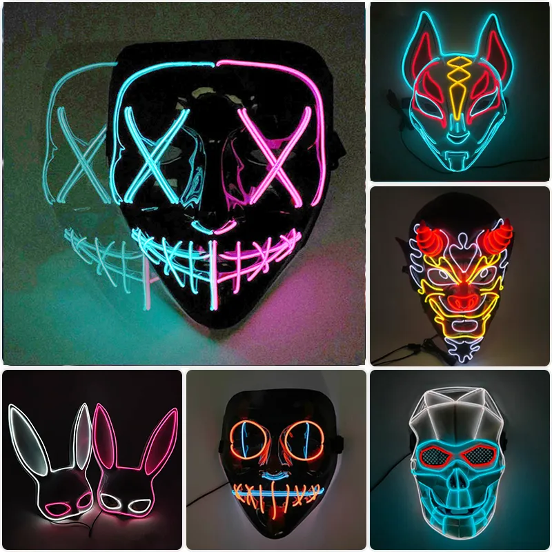 Maski imprezowe świecące cosplay el wire maska ​​świąteczna impreza dostarcza horror twarz żart 220823