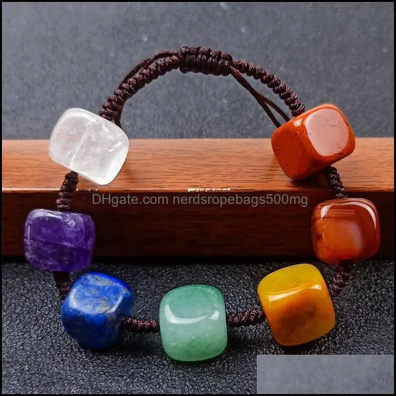 Party Favor Natural Crystal Stone Agate Bracelets Seven Chakra Square Braided Gem Palm Reiki Healing Gems Yoga Power Stone Bracelet 168