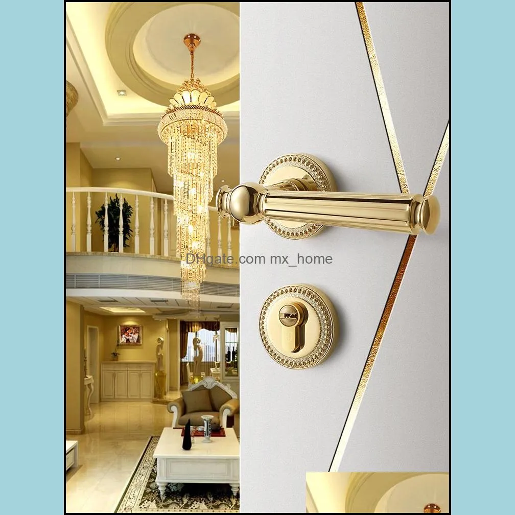 Room Door Locks Luxury Modern Gold Door Lock Light Solid Wood Interior Lever Lock Bedroom Split Handle Knob European American