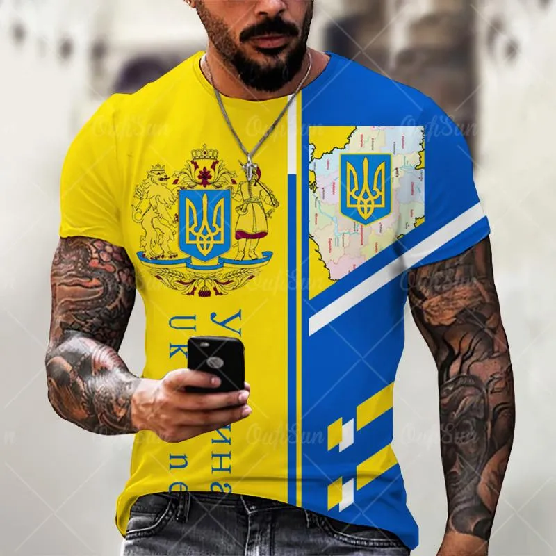 メンズ Tシャツ メンズ 3D 半袖 Tシャツ ウクライナ カスタム ウクライナ国選チーム旗プリント Tシャツメンズ