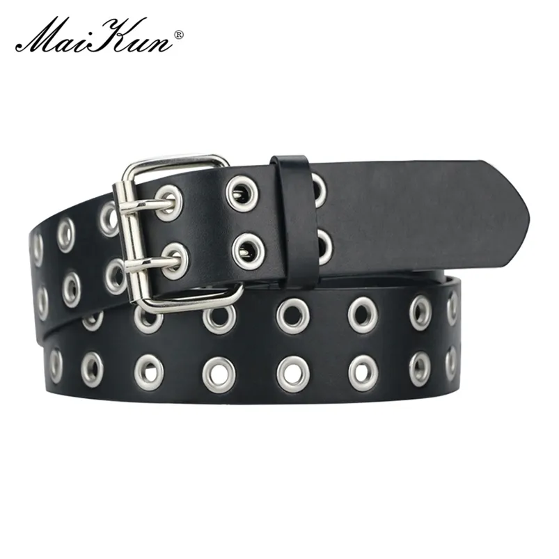 MaiKun Donna Punk Goth Cinture in pelle di marca Grunge Halloween Doppia fibbia ad ardiglione Donna per Jeans Streetwear 220712