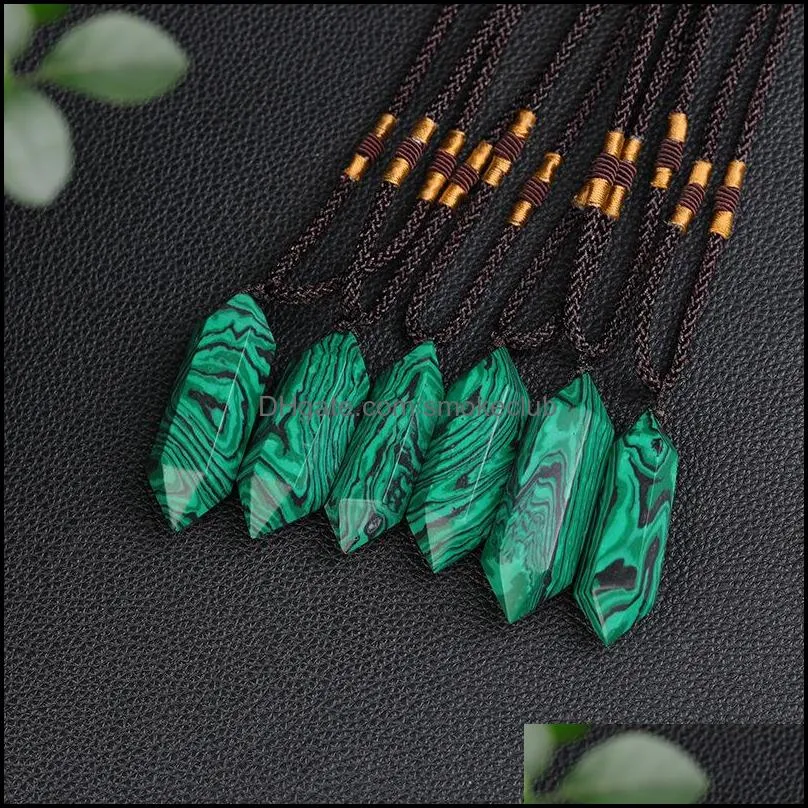 Malachite arts crystal column hexagonal double-pointed rough polished Mineral Healing wands Chakra Reiki pendant necklace