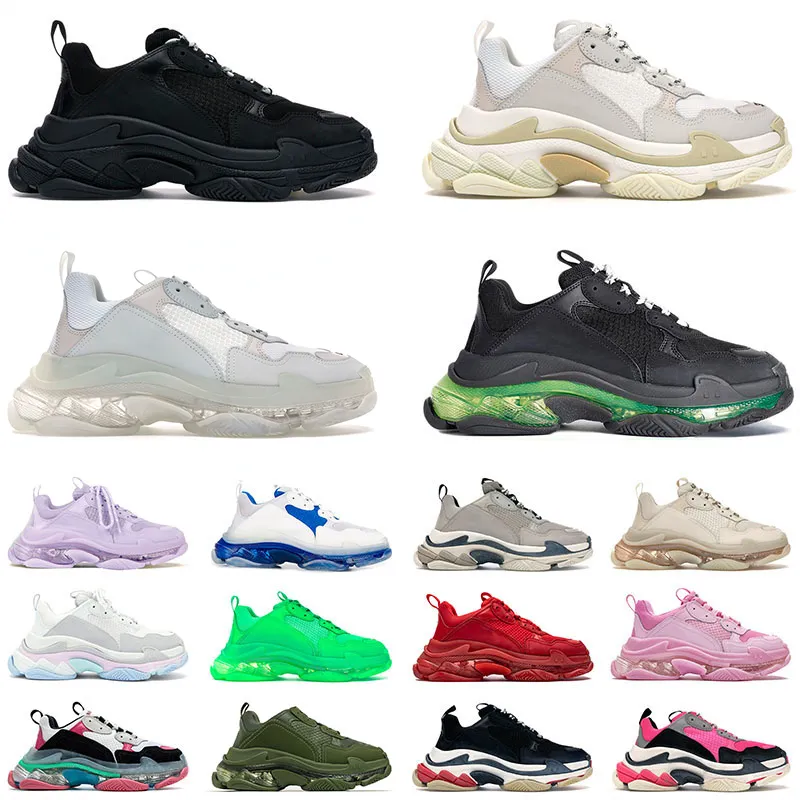 Balenciaga Triple S Retro Designer Shoes Platform Sneakers Crystal Bottom Clear Sole 17FW Classic Black White Fashion Vintage Luxurys Brand Flat Trainers Old Dad Boots Outdoor