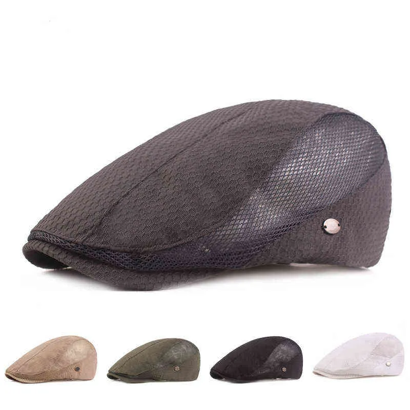 Mannen mesh baret lente zomer ademende krantenverkoper hoed solide kleur casual straatkappen unisex hoed artistieke jeugdzon hoed j220722