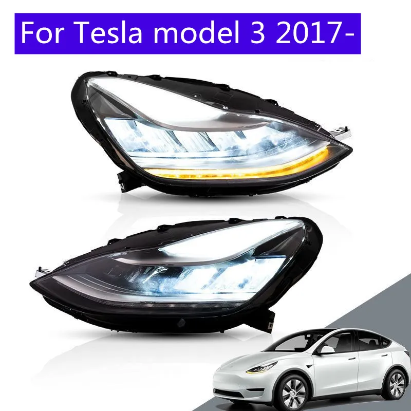 سيارة مصباح رأس شعاع عالية للسيارة ل Tesla Model 3 17+ مجموعة الأمامي الأزرق Drl إشارة الدوران LED مصابيح النهار