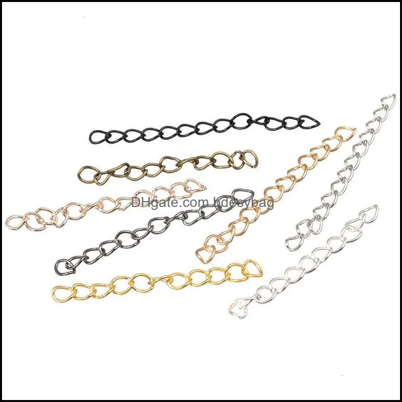 100pcs/pack 50x3mm Gold Silver Color Metal Bulk Tail Chains Extended Extension Chain for Bracelets Necklace DIY Jewelry Making