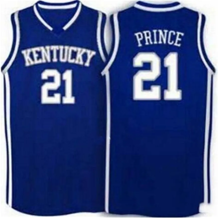 Nikivip Custom XXS-6XL Vintage Rare Men #21 Kentucky Tayshaun Prince High School Blue College Basketball Jersey Size S-4XL eller Custom Any Name eller Num