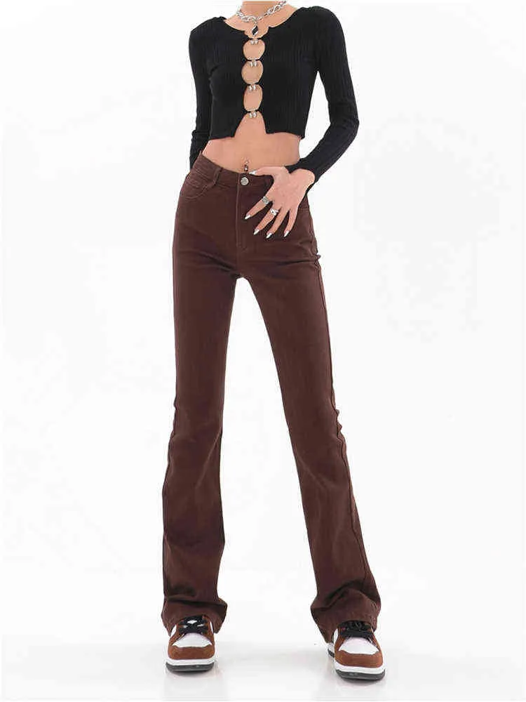 Brown Vintage Baggy Flare Pants Women 90s Streetwear Bags Wide Pipes Pants Fashion High midja Straight Denim Pants Lady 2022 L220726