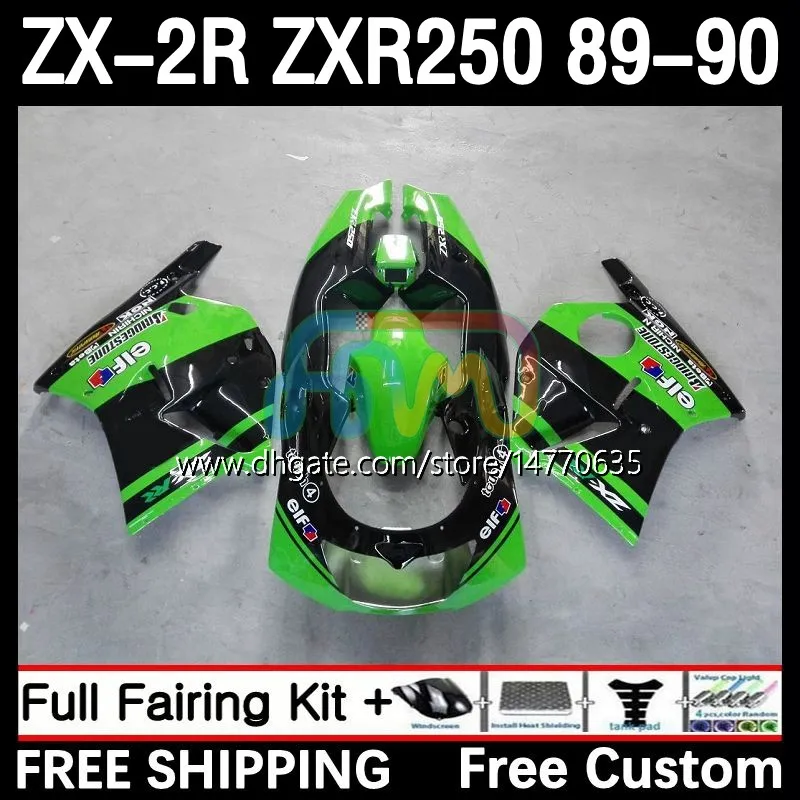 Kit carrosserie complet pour KAWASAKI NINJA ZX 2R 2 R R250 ZXR 250 ZX2R ZXR250 1989 1990 Carrosserie 8DH.16 ZX-2R ZXR-250 89-98 ZX-R250 ZX2 R 89 90 Carénage moto vert usine