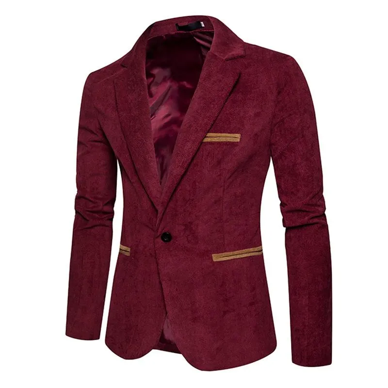 Abiti da uomo Blazer Moda Casual Uomo Blazer Velluto a coste Patchwork Mens Business One Button Slim Fit Masculino Giacca maschile M-XXXLUomo