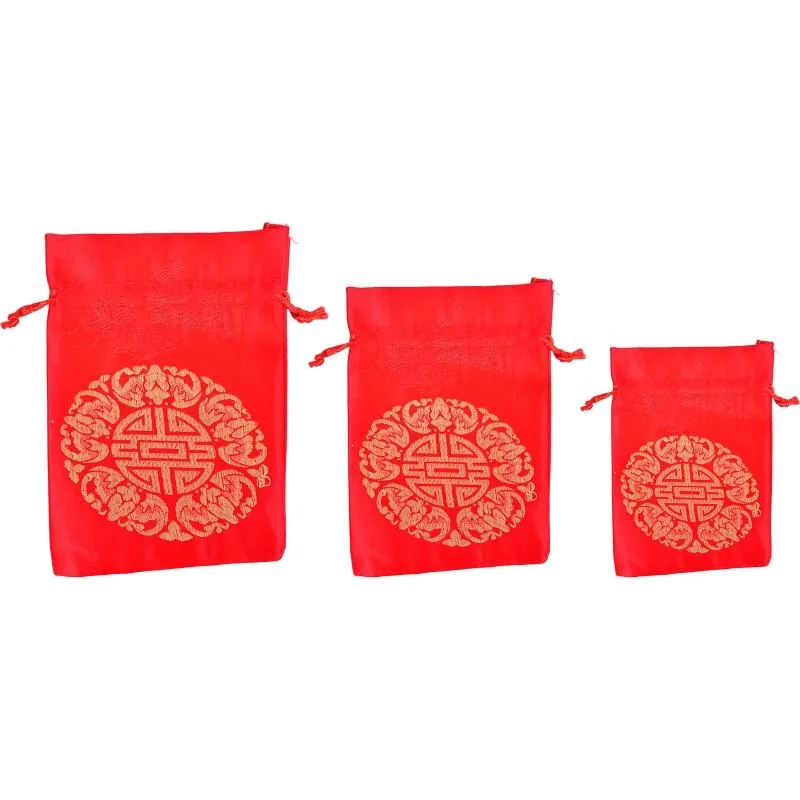 Present Wrap 10 PCS Peace Blessing Bags Creative Wedding Candy Bag Brocade Supplies Year Red DrawString Baggift