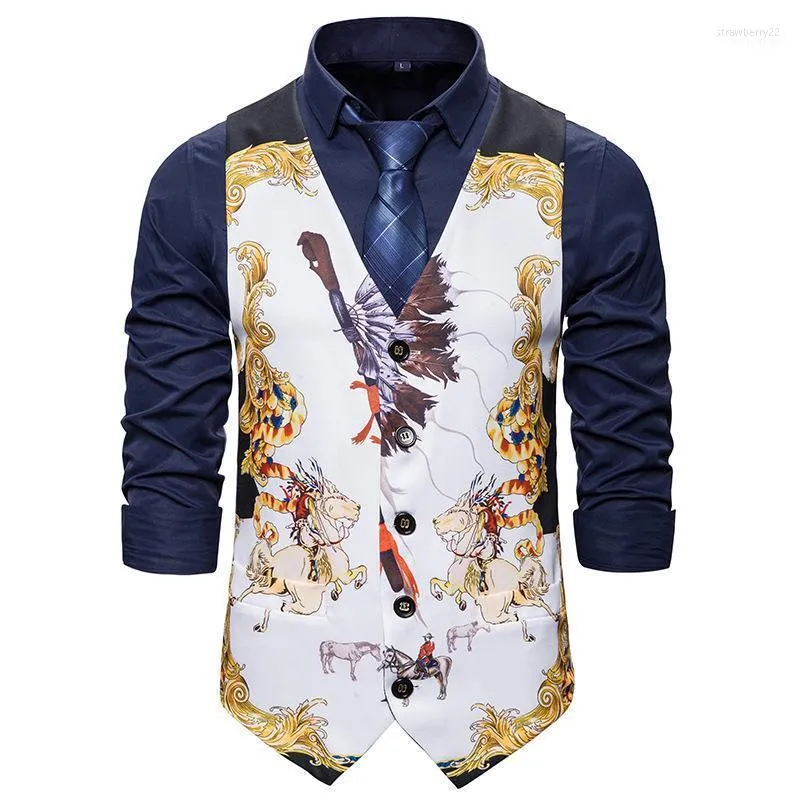 Casual Fashion Men's Men's 3D European Size Printowane koni z pojedynczą kamizelką kamizelki ślub MJ182 kamizelki Stra22