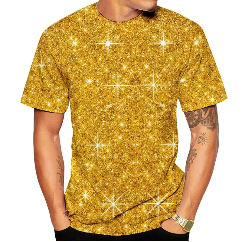 T-shirts voor heren Bling Gold T-shirt Men Summer Fashion Vertigo 3D Gedrukte T-stukken Comfortabele kleurrijke korte mouwen O-hals Kleding Menmen's