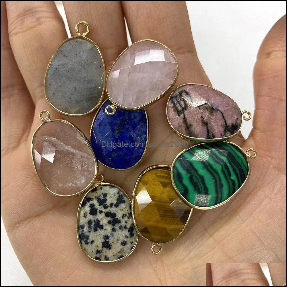 Arts And Crafts Arts Gifts Home Garden 18X25Mm Natural Crystal Stone Charms Oval Green Rose Quartz Pendants Gold Edge Tren Dhdsl