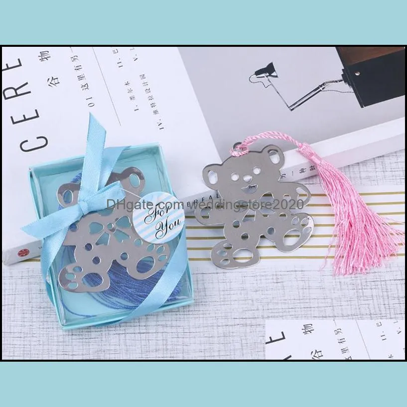 metal baby shower bookmarks tassels owl heart bear blue design favor wholesale wedding gifts 24pcs lot free shipping