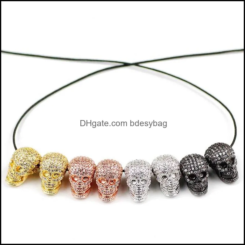 other white zircon skull pendant copper spacer beads micro pave crystal loose jewelry making bracelet diy accessoriesother