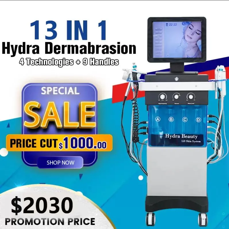 Ny ankomst 13 i 1 syresjet Hydra Dermabrasion Diamond Microdermabrasion Machine Hydro Pigmentering Acne Treating Skin Cleansing Spa Equipment