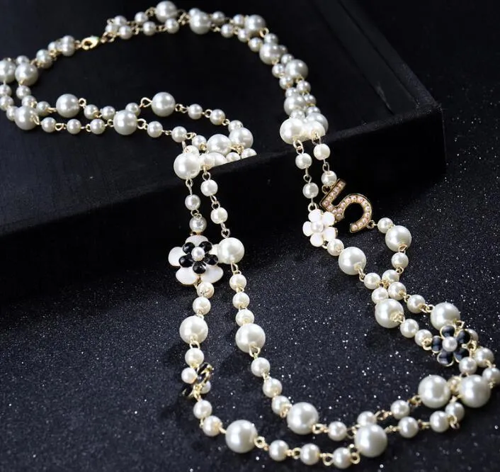 Collier Double Chaînes Avec Pendentifs Perles - Or Jaune Et Blanc - Longueur Réglable - Neuf
