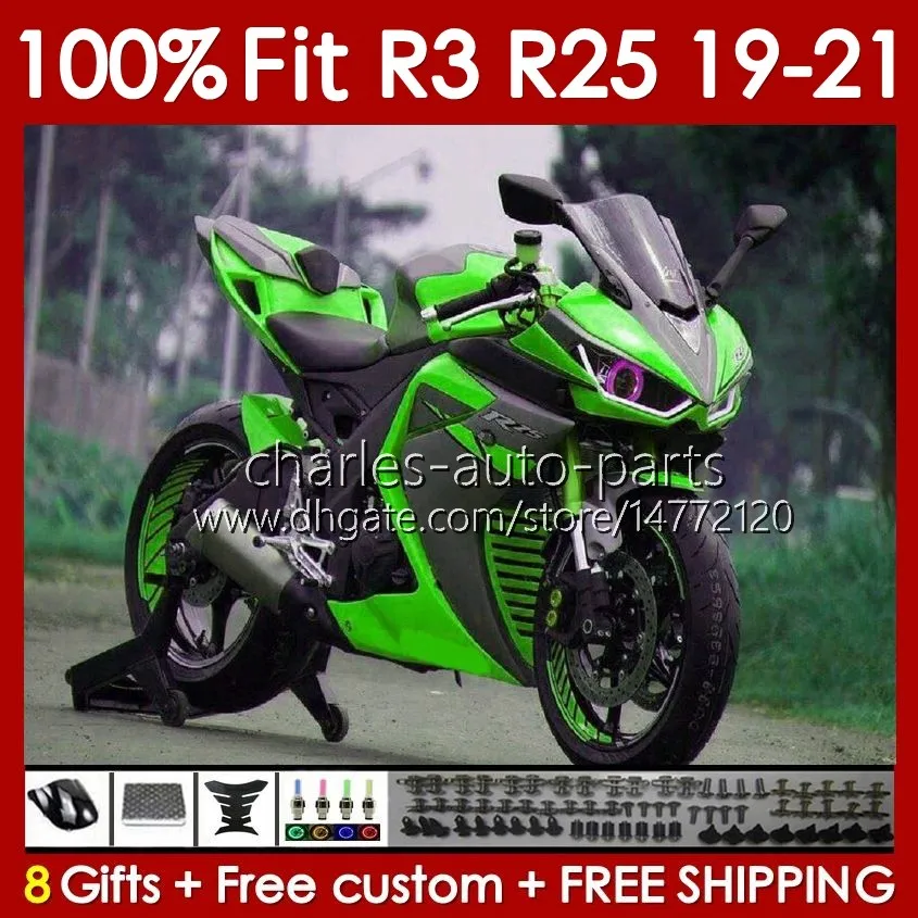 OEM-kuipen voor Yamaha YZF R 3 25 YZFR3 YZFR25 2019 2020 2021 Body 141No.81 100% Fit YZF-R3 YZF-R25 2019-2021 Frame R3 R25 19 20 21 Spuitgiet Kit Green Factory