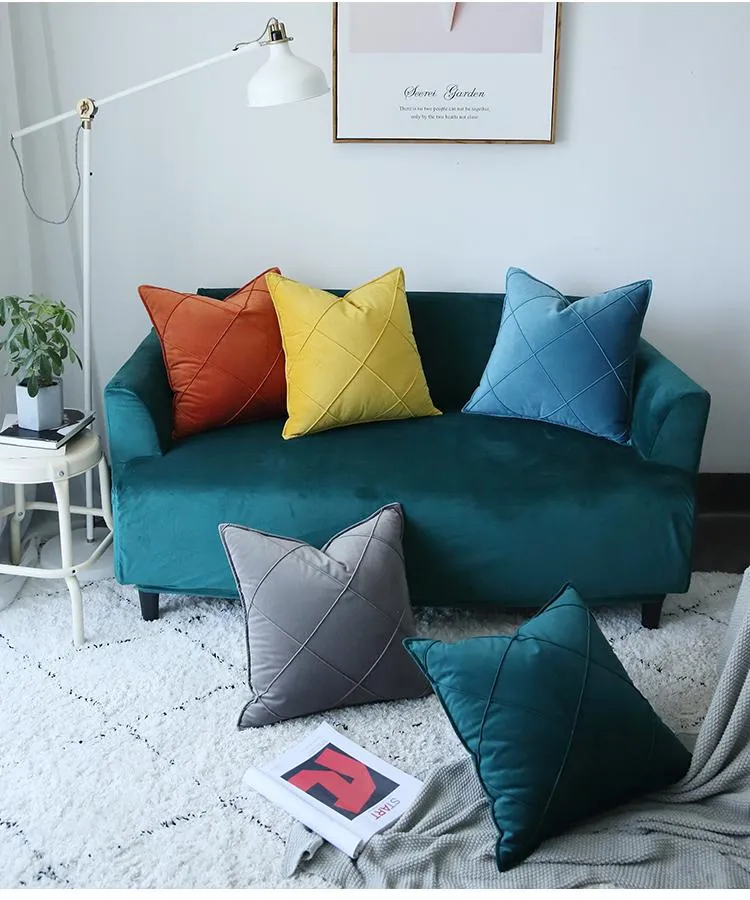 Poduszka/poduszka dekoracyjna niebieska zielona szara haft haftowa w kratę geometryczna aksamitna poduszka poduszka poduszka dekoracyjna sofa rzut poduszki chai