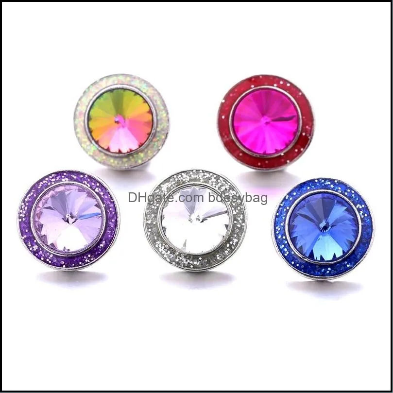 round colorful rhinestone fastener 18mm snap button clasp metal charms for snaps jewelry findings suppliers snapper