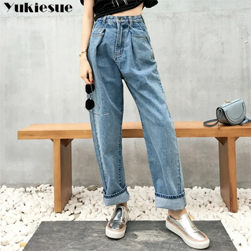 Vintage-Damen-Boyfriend-Jeans für Frauen, Mom-Jeans mit hoher Taille, blaue, lässige Bleistifthose, koreanische Streetwear-Denim-Haremshose 210412