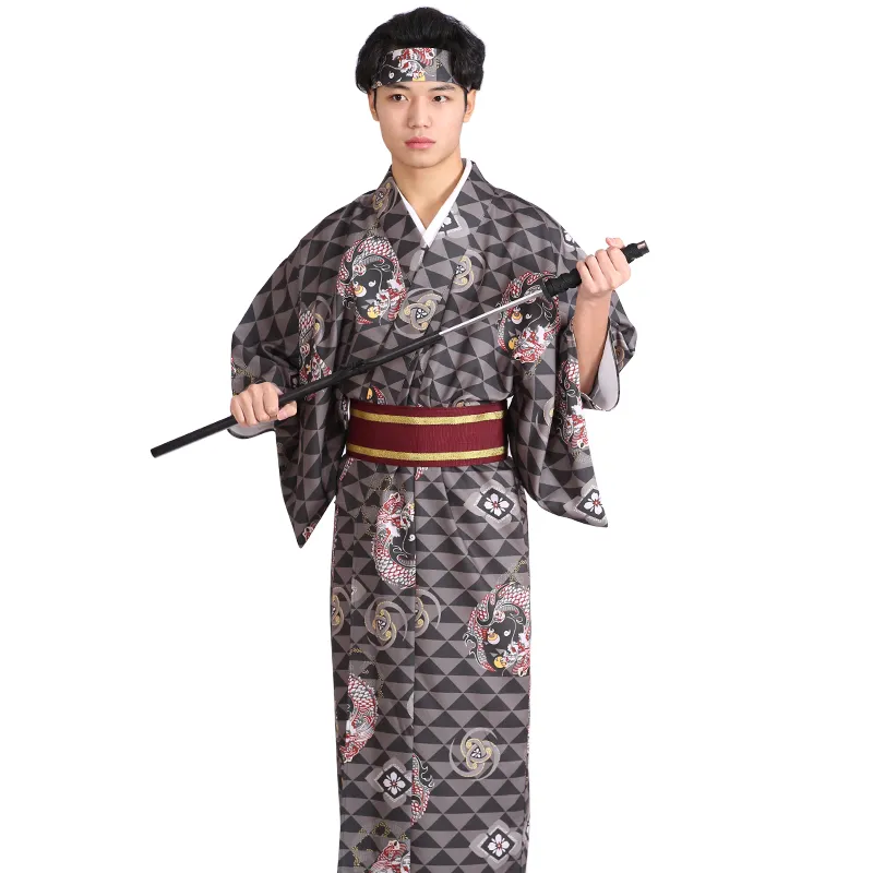 Vestuário étnico Asiático Novo Design Kimono Homens Formal Vestido Japonês Gentleman Terno Tradicional Quimono + Cinto Material de Poliéster