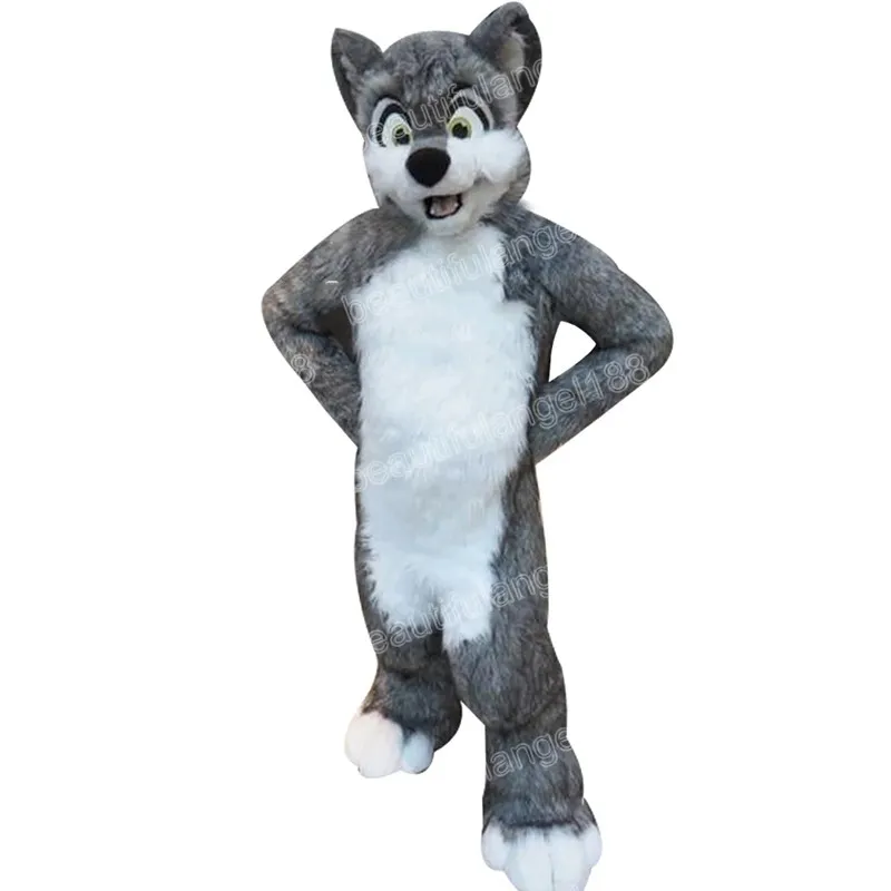 Halloween długowłosy Husky Dog Mascot Costume Cartoon Temat Charakter karnawał unisex dorosły strój świąteczny strój