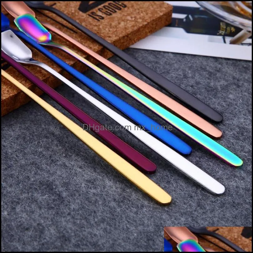 stainless steel square head ice spoons home kitchen supplies long handle coffee dessert gold cocktail stirring scoops dropship zwl442