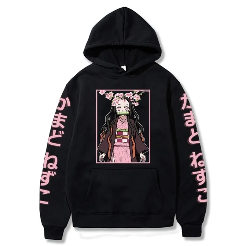 Con cappuccio anime Demon Slayer Kamado Nezuko Kimetsu No Yaiba Streetwear Felpedri di felpa con cappuccio di grandi dimensioni Pullover di grandi dimensioni Sudadera 220809