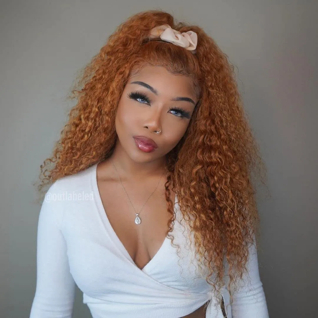Джинджер -апельсиновый цвет 13x4 кружевные парики с передним париком человеческие волосы с бесцветными прозрачными кружевными париками для чернокожих женщин