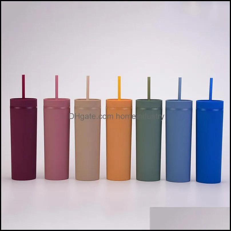 Tassen hohe Qualit￤t 16oz Doppelschicht Kunststoff gefrosteter Gummi-Farbe Wasser Tasse Gerade K￶rper St xg0379-1 Drop Lieferung 2021 Hausgarten K DHVZZ