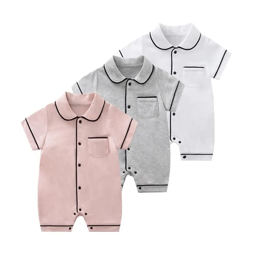 born Baby Romper Summer Toddler Costume Boys Girls Solid Short Sleeve Home Wear Clothing Cotton Pajamas Jumpsuit 220426