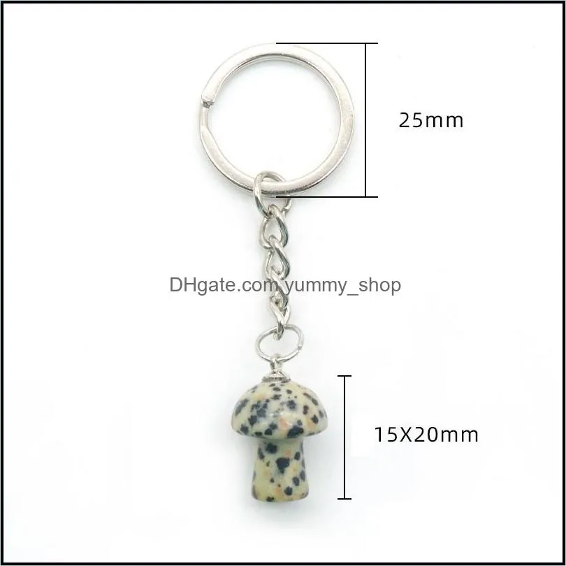 mini mushroom statue key rings chains tiger`s eye amethyst rose quartz charms keychains healing crystal keyrings