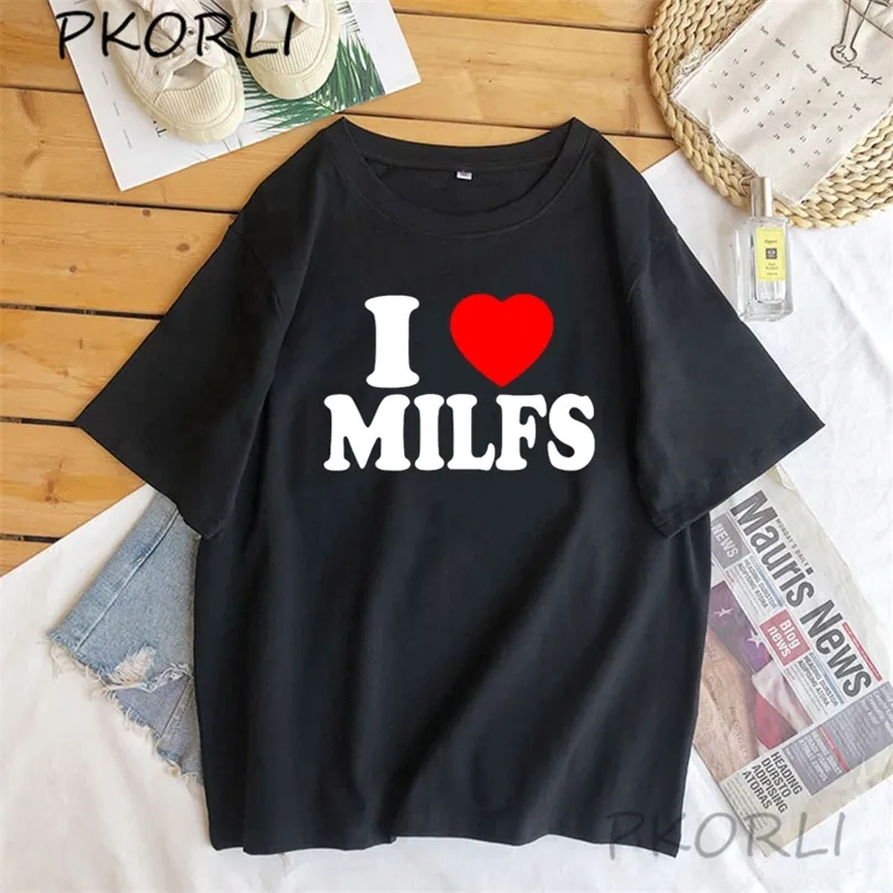 أنا أحب milfs أنا أمهات القلب المطبوعة tshirts نساء القطن قصير الأكمام thirt thirt harajuku fashion tee قمصان 220527