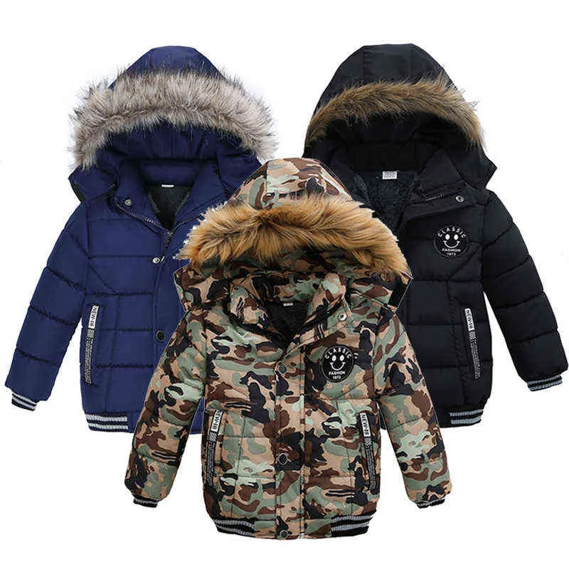 2020 Winter Children Boys Coat Fur Collar Thickened Jackets For Boys Girls Warm Cotton Down Jacket Children Clothes 2-6Y J220718