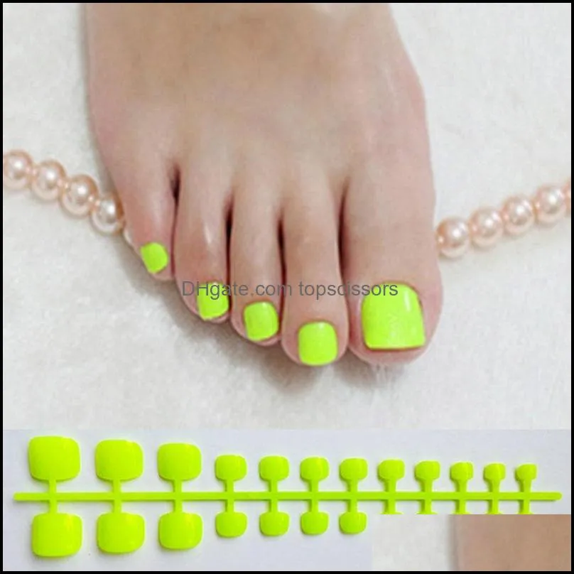 Faux Ongles Nail Art Salon Santé Beauté Vert Vif Acrylique Faux Orteil Carré Appuyez Sur Pour Les Filles Bonbons Artificiels Aron Couleur Ongles Dro