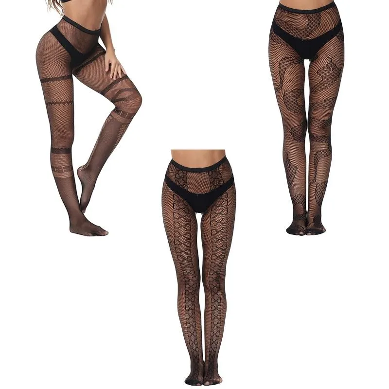 Chaussettes Bonneterie Style Tatouage Asymétrique À Motifs Bas Résille Leggings Femmes Sexy Mesh Collants Chaussettes