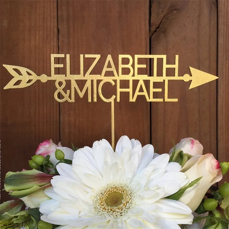 Wedding Topper personalizzato con Arrow Custom MrMrs Name ing Cake Decoration Acrilico in legno Argento Oro D220618