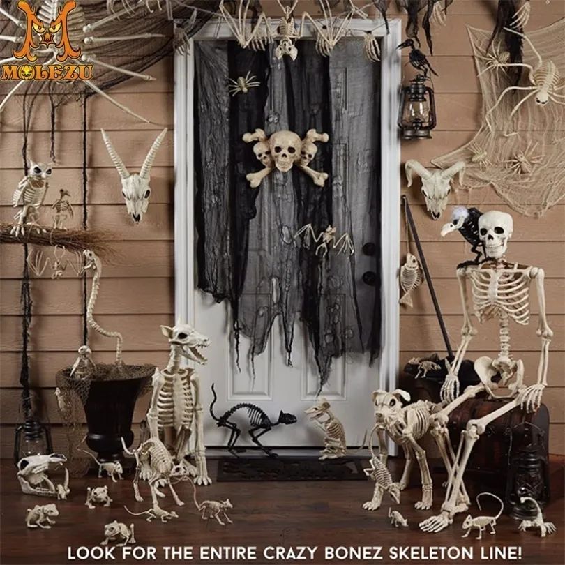 Molezu Halloween Sac d'os de squelette ABS en plastique grandeur nature 28 pièces ensemble décorations d'Halloween hantées 200929