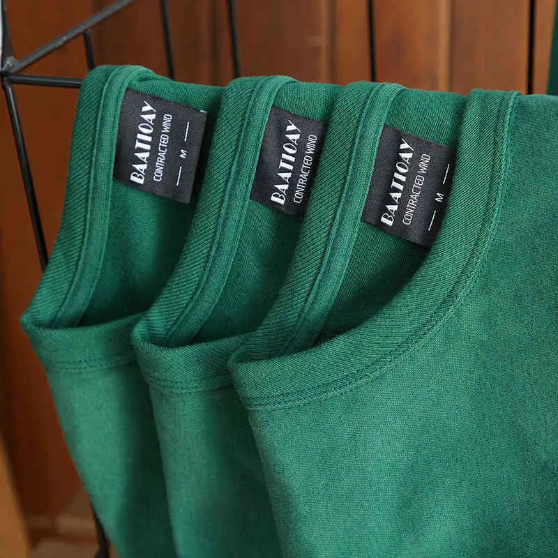Magliette verdi semplici a maniche lunghe pesanti per uomo Basic 300g Tinta unita Casual Pullover in cotone sciolto di alta qualità Top T220808