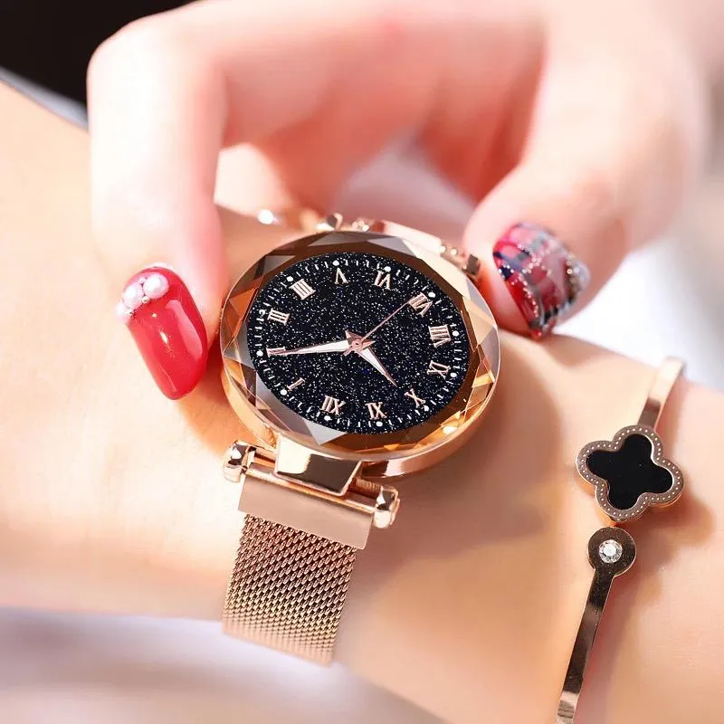 Wristwatches Women Watch Magnet Stainless Steel Strap Starry Sky Female Quartz Girl Student Waterproof Ladies274g