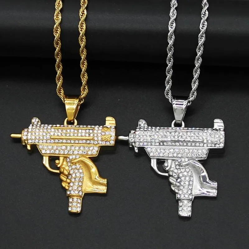 Anhänger Halsketten Coole Hip Hop UZI GUN Form Halskette Männlich Gold Silber Farbe Iced Out Ketten Für Männer Bling Schmuck Armee stylePendant