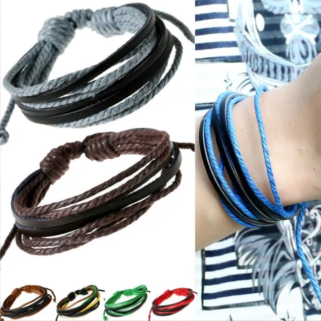 1pc Retro Leather Wrap Braided Woven Rope Bracelet Link Chain for Men Women Couple Boho Colorful Wristband Cuff Rock Punk Hot Surfer Bracelets Bangle Bohemia Jewelry