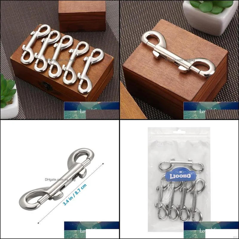 LIOOBO 5pcs Zinc Alloy Double End Bolt Snap Hook Practical Double Ended Snaps Diving Clips Key Ring Silver