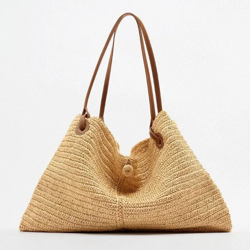 Bolsos de noche para mujer, bolso de hombro grande tejido trenzado de paja de verano para mujer, bolso grande informal de moda para vacaciones en la playa, bolso de noche