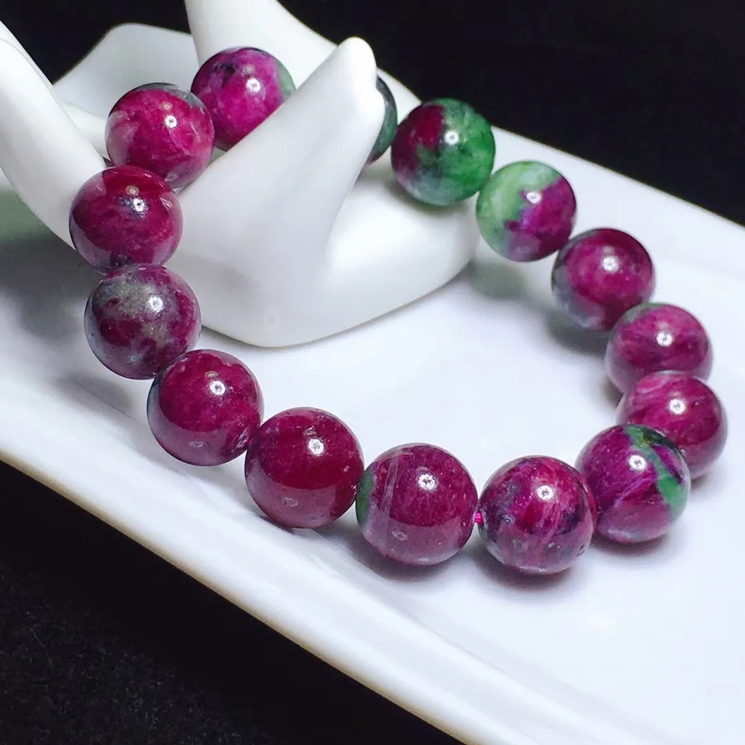 Natural Red Ruby Rare Gemstone Bracelet Round Beads Stretch 14mm Ruby Zoisite Bracelet Women Men Best Gift Fine Jewelry AAAAA